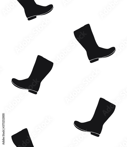 Vector seamless pattern of black hand drawn doodle sketch gumboots isolated on white background