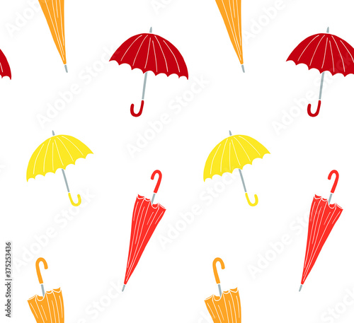 Vector seamless pattern of colored hand drawn doodle sketch umbrella isolated on white background