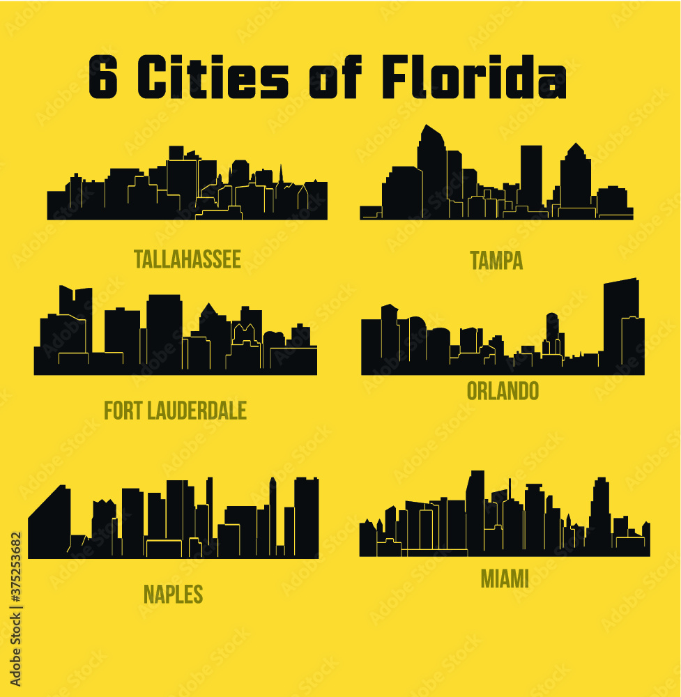 Set of cities in Florida ( Naples, MIami, Fort Lauderdale, Tampa, Orlando, Tallahassee ) Set of cities in Florida ( Naples, MIami, Fort Lauderdale, Tampa, Orlando, Tallahassee )