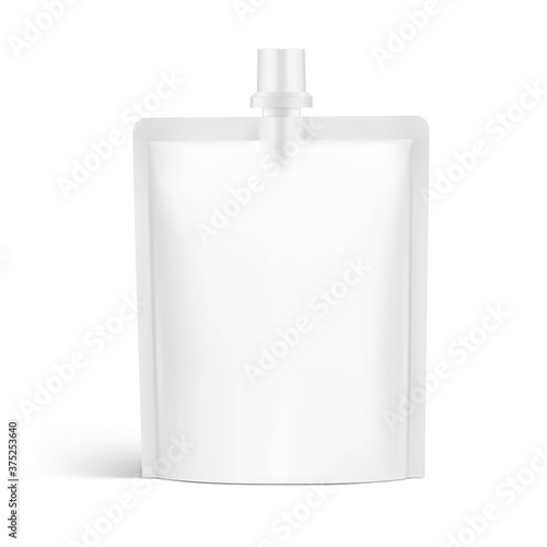 Food pouch bag isolated on white background. Vector illustration. Front view. Can be use for template your design, presentation, promo, ad. EPS10.	