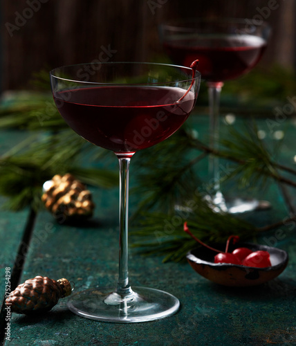 Close up of cocktail in glass on table