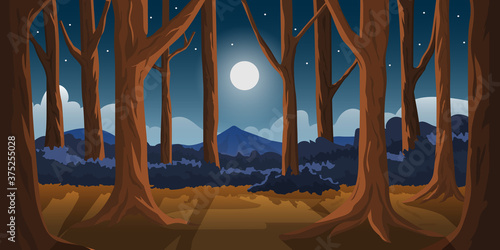 Illustration forest and mountain midnight sky moonlight