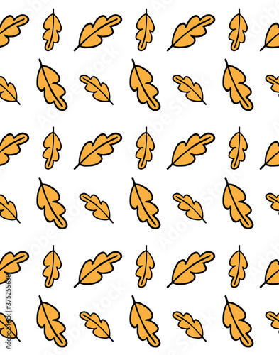 Vector seamless pattern of orange hand drawn doodle sketch oak leaf isolated on white background