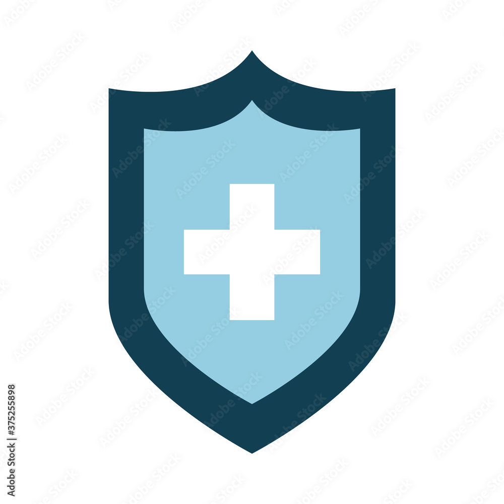 shield with medical cross icon, flat style shield with medical cross icon, flat style