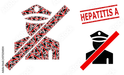 Recursive mosaic wrong policeman and Hepatitis A rubber stamp seal. Vector mosaic is done with recursive wrong policeman items. Stamp includes Hepatitis A caption between parallel lines.