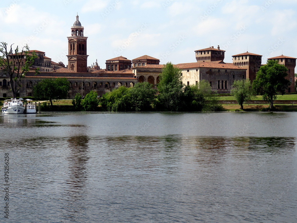 Mantova (Mantua) landscape from the river side; italy