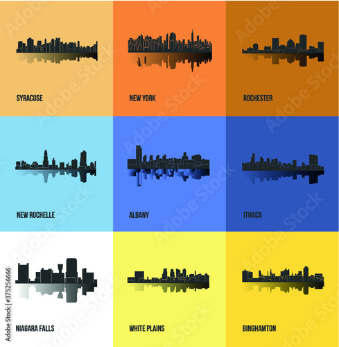 Set of 9 Cities in State of New York (Albany, New York, Ithaca, Syracuse, New Rochelle, White Plains, Rochester, Binghamton, Niagara Falls)