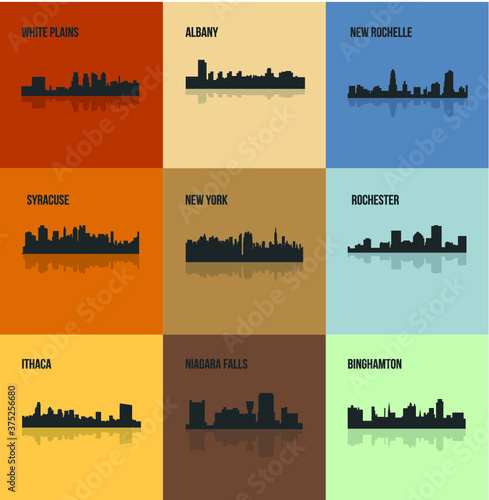 Set of 9 Cities in State of New York (Albany, New York, Ithaca, Syracuse, New Rochelle, White Plains, Rochester, Binghamton, Niagara Falls)