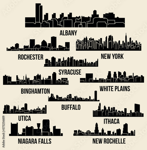 Set of 9 Cities in State of New York (Albany, New York, Ithaca, Syracuse, New Rochelle, White Plains, Rochester, Binghamton, Niagara Falls)