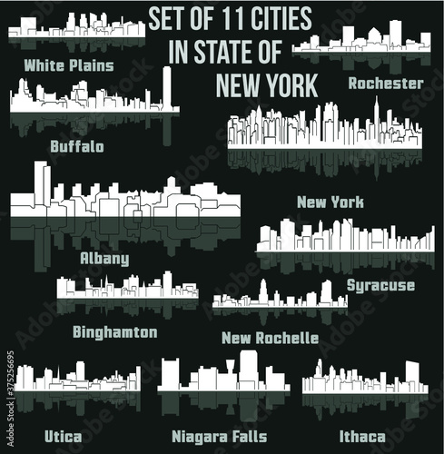 Set of 9 Cities in State of New York (Albany, New York, Ithaca, Syracuse, New Rochelle, White Plains, Rochester, Binghamton, Niagara Falls) photo
