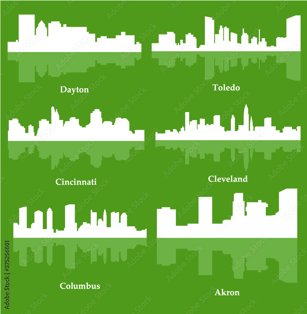 Fototapeta premium Cities in Ohio (Columbus, Akron, Toledo, Dayton, Cincinnati, Cleveland )
