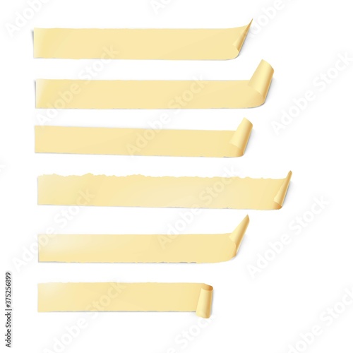 Set of curled blank old paper sheets on white background. Vector illustration. EPS10.