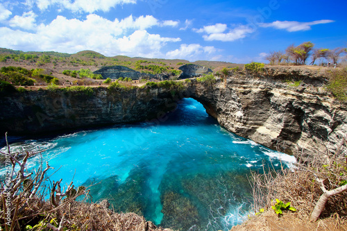 Main view of Broken beach, one of the most amazing spots of Nusa Penida island, Bali, Indonesia.