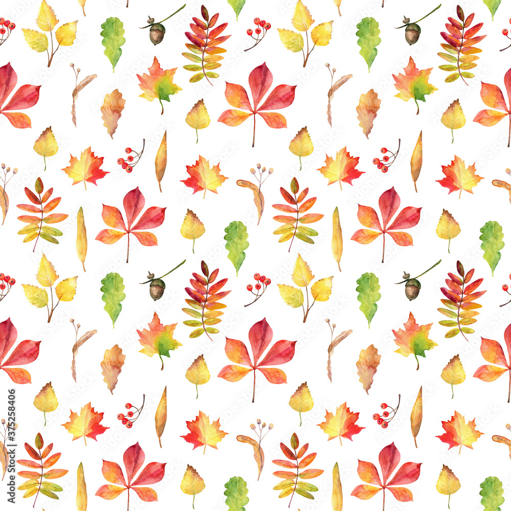 Modern autumn seamless pattern. Hand drawn watercolor falling leaves. Modern autumn seamless pattern. Hand drawn watercolor falling leaves.