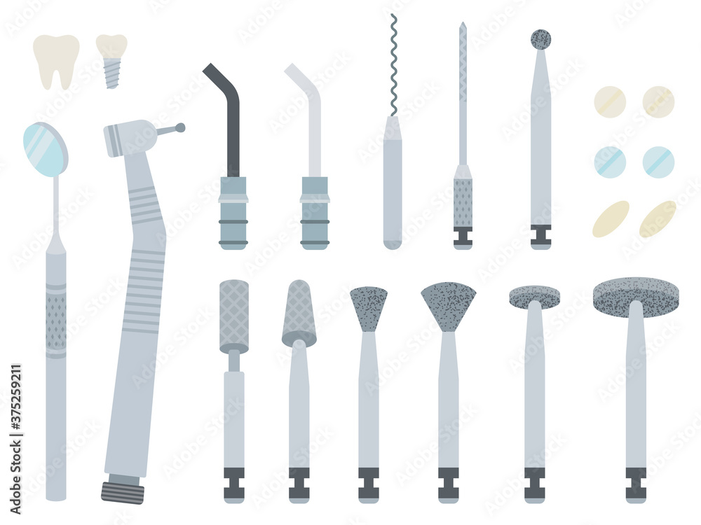 Image of dentist equipment and attachments vector illustration in a flat design. Image of dentist equipment and attachments vector illustration in a flat design.