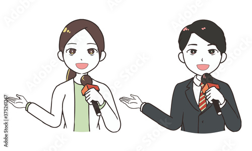 紹介する笑顔のリポーター　上半身