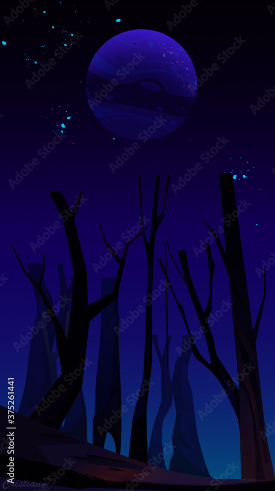 Fondo bosque nocturno de fantasía