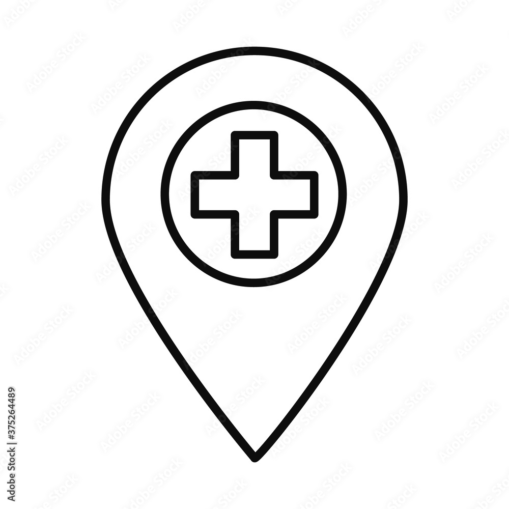 location pin with medical cross icon, line style location pin with medical cross icon, line style