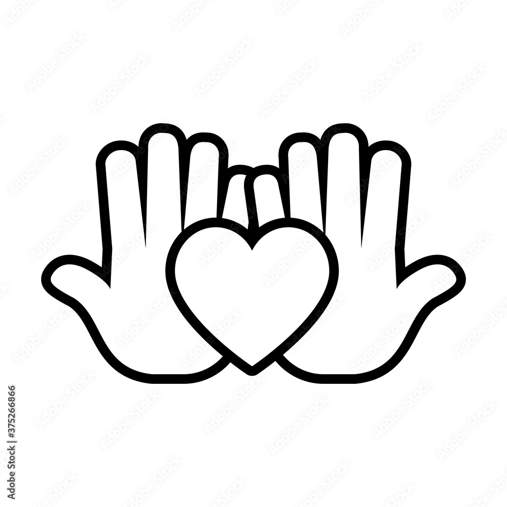 heart and hands icon, line style heart and hands icon, line style