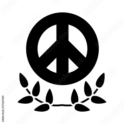 peace symbol and leaves wreath icon, silhouette style