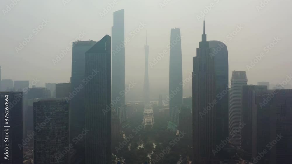 sunny day smog guangzhou city downtown famous square aerial panorama 4k china sunny day smog guangzhou city downtown famous square aerial panorama 4k china