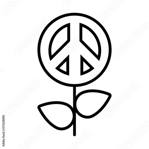 flower with peace symbol icon, line style