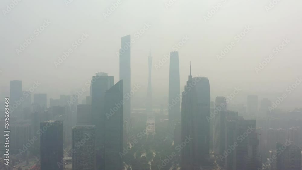 sunny day smog flight over guangzhou city downtown famous square aerial panorama 4k china sunny day smog flight over guangzhou city downtown famous square aerial panorama 4k china