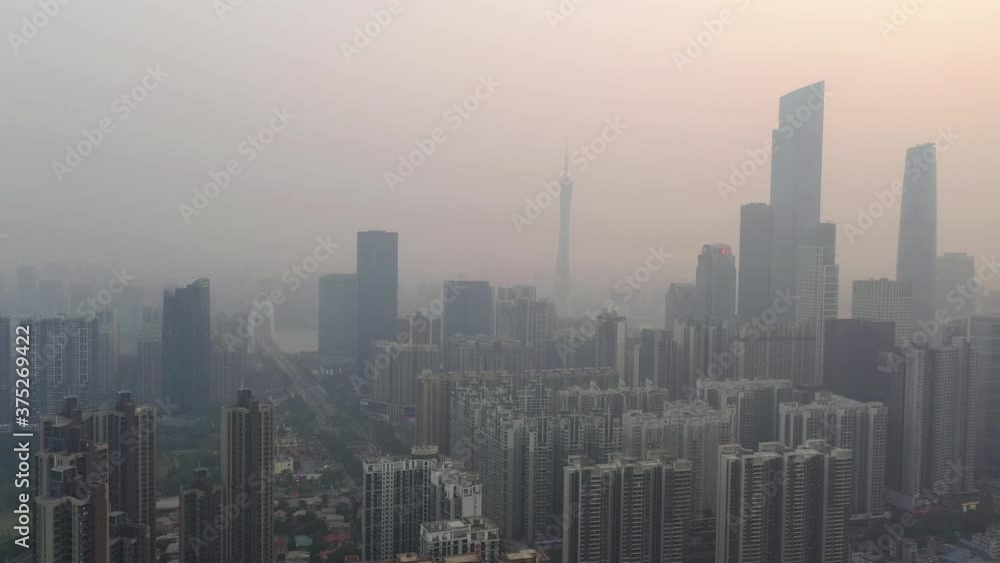 flight over guangzhou city sunset time central district downtown aerial panorama 4k china flight over guangzhou city sunset time central district downtown aerial panorama 4k china