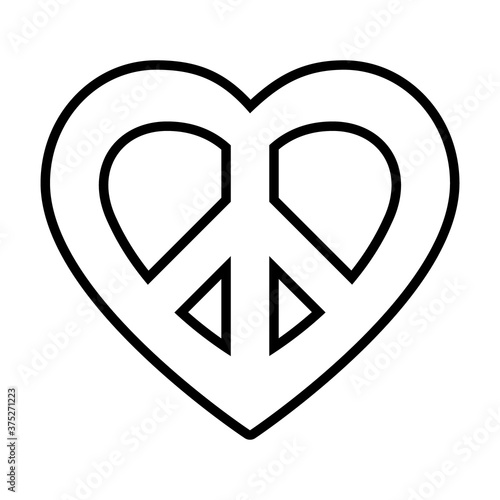 peace symbol in heart shape, line style