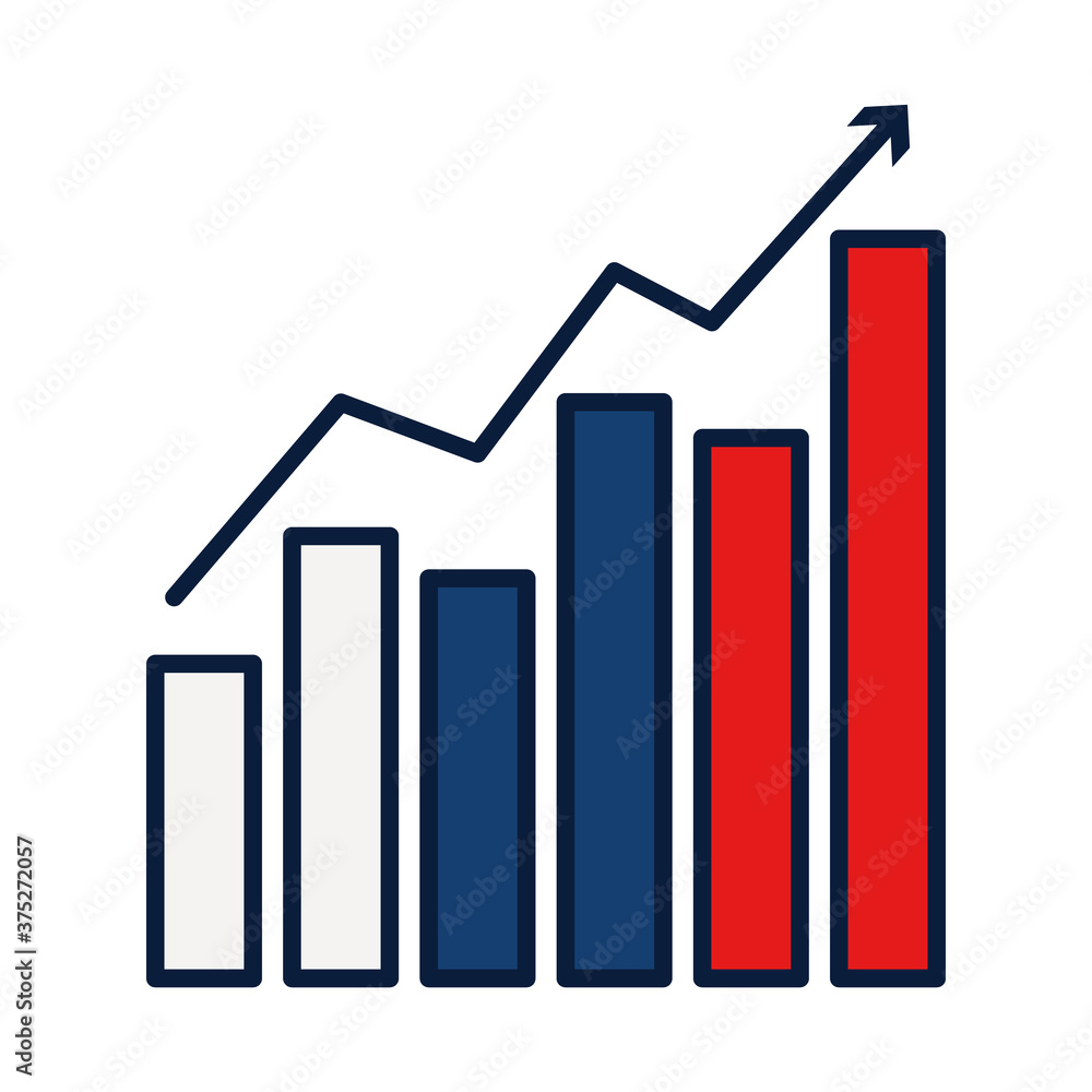 graphic bar chart with ascendent arrow, line and fill style graphic bar chart with ascendent arrow, line and fill style
