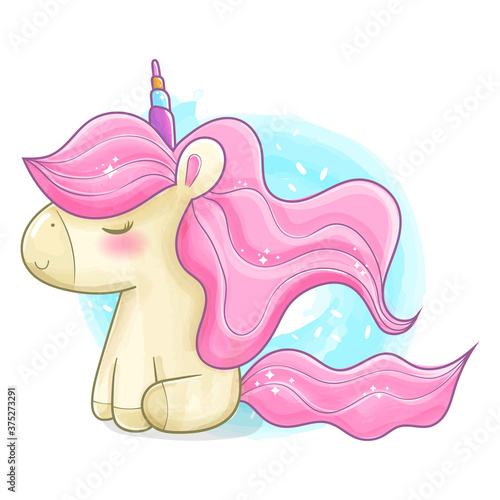 Cute unicorn with lights painted in watercolor