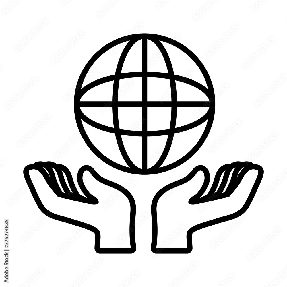 hands and global sphere icon, line style hands and global sphere icon, line style