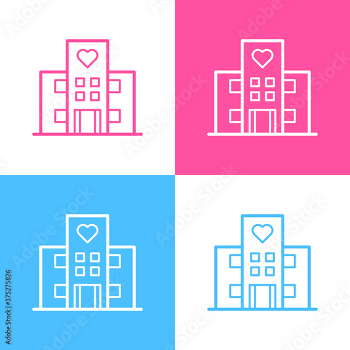 Front view of medical, clinic building icon. Can be used for many purposes, website. Trendy style and editable vector. EPS.