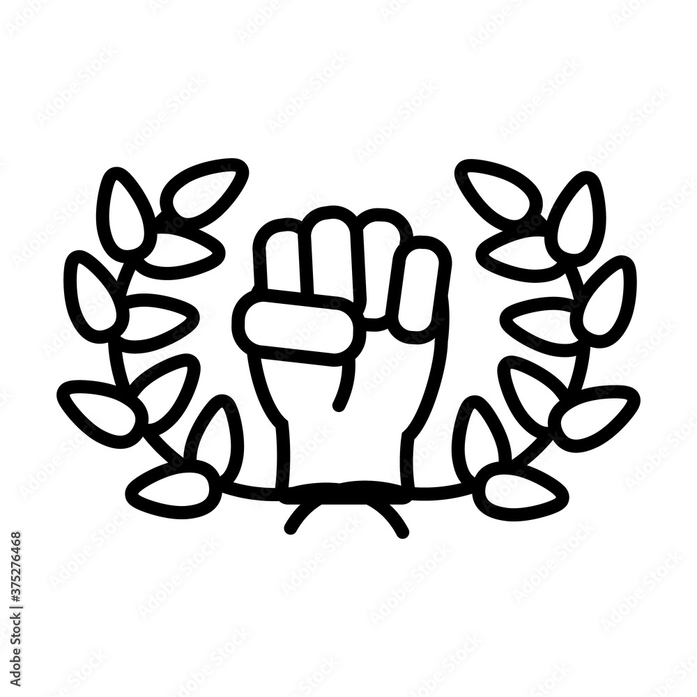 Obraz premium leaves wreath and clenched fist icon, line style
