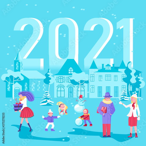 2021 on Panoramic winter landscape