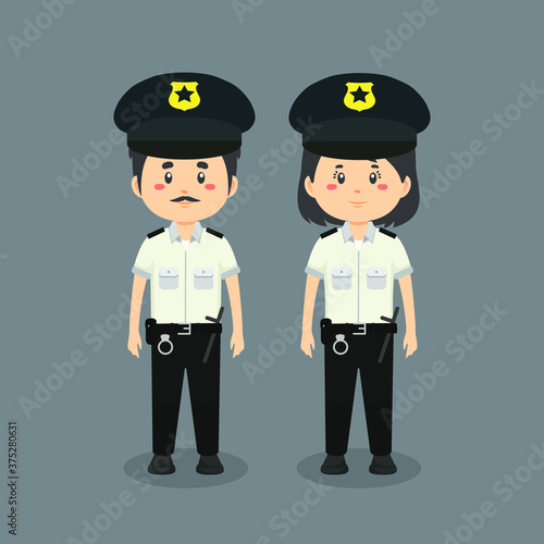Couple Character Wearing Police Uniform
