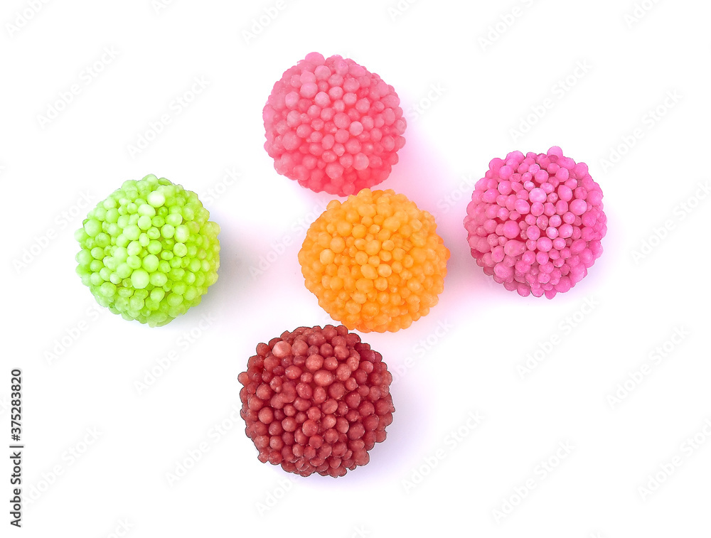 Colorful jelly beans isolated on white background.