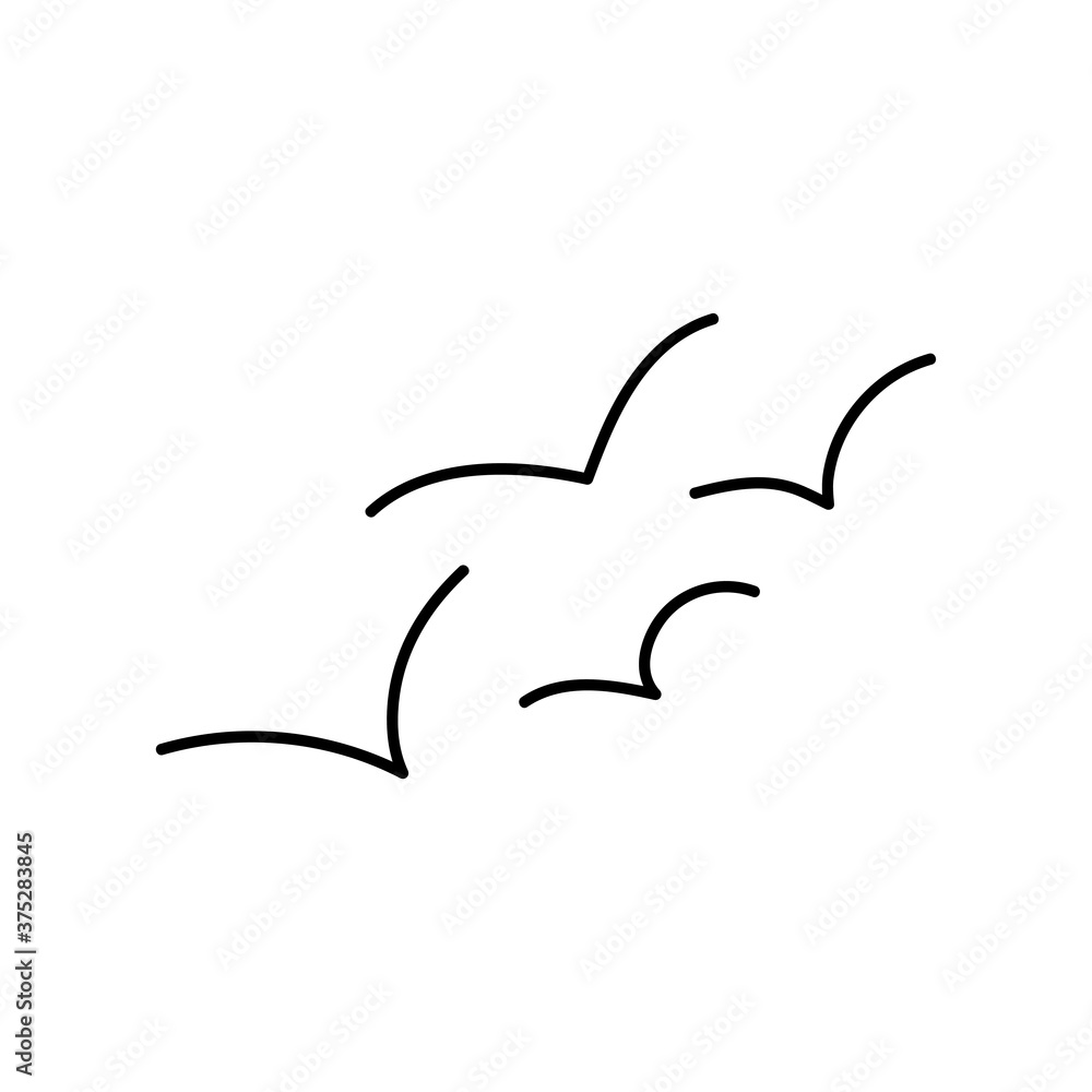 Fototapeta premium Hand drawn isolated vector icon, six seagull birds flying. Minimal design elements. Sketch for business identity, branding, web design.