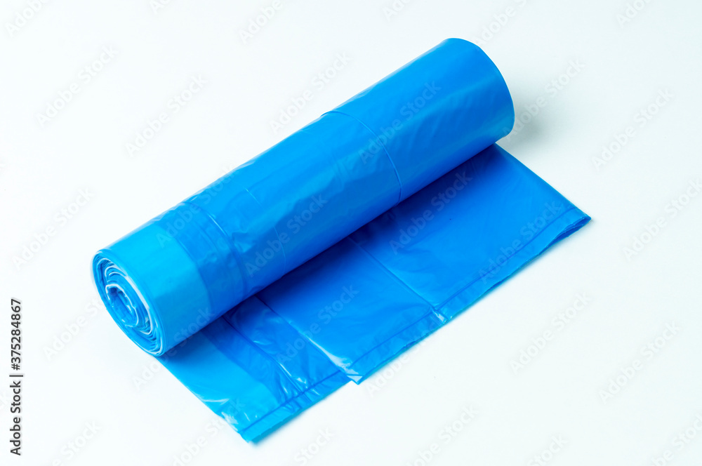 blue trash bags with strings, close-up blue trash bags with strings, close-up