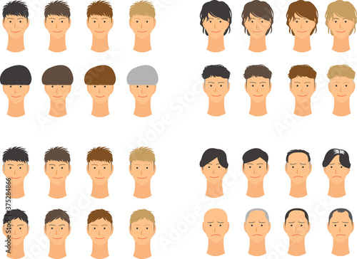 男性のヘアスタイルパターンイラスト　ベクター素材