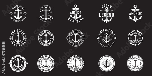 Set of Hipster Vintage Retro Anchor Rope Boat Ship Marine Navy Nautical Logo Design Vector