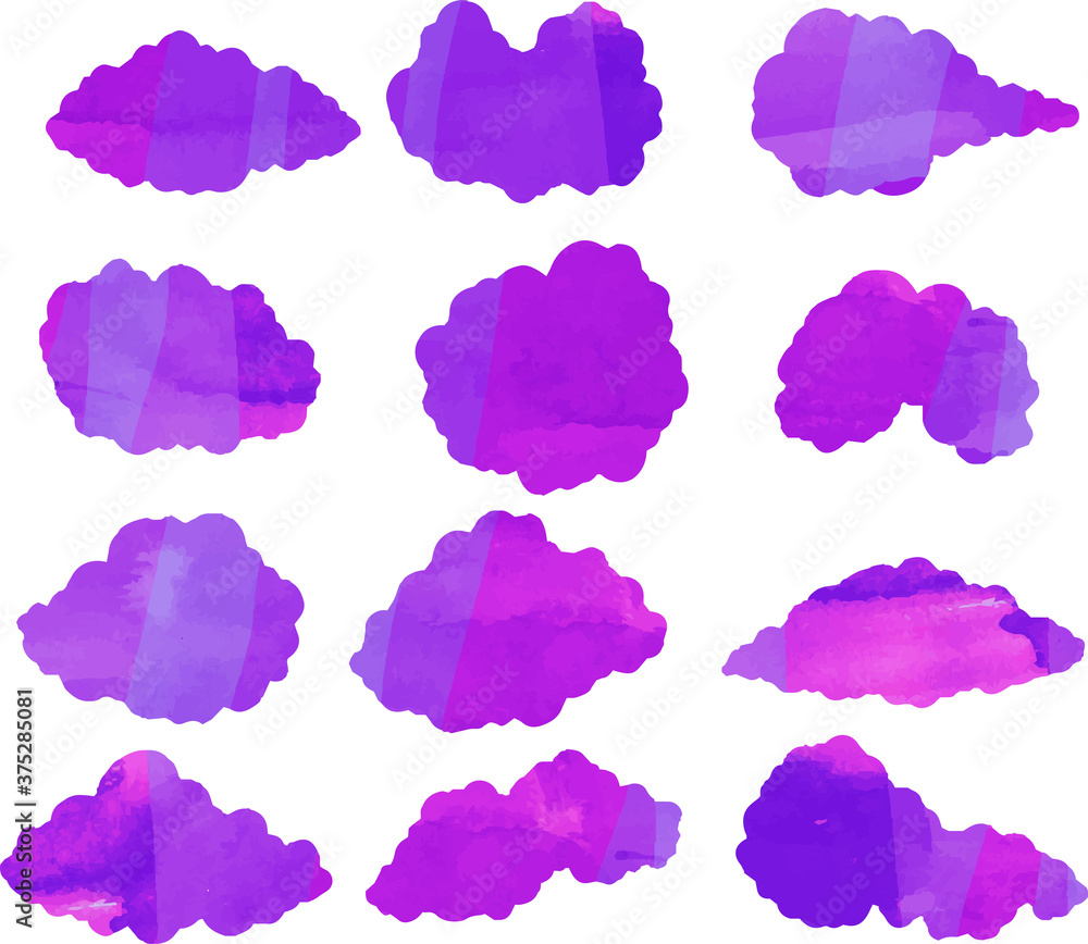 Purple Watercolor Japanese clouds set