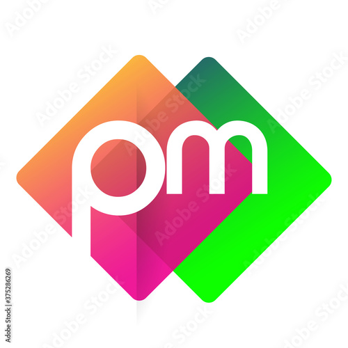 Letter PM logo with colorful geometric shape, letter combination logo design for creative industry, web, business and company.
