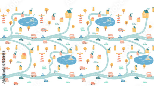 Vector funny transport map for kid background.