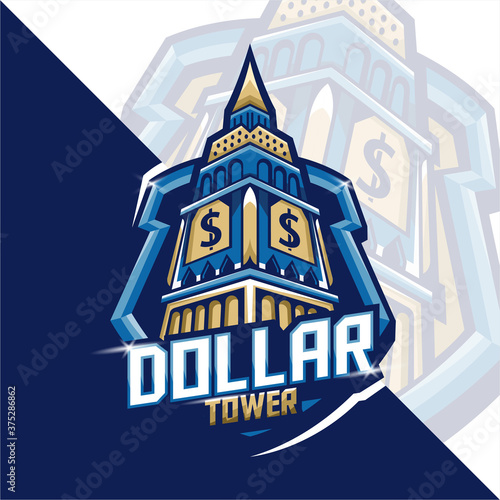 dollar tower mascot logo gaming. vector illustration template . good for esport icon or emblem