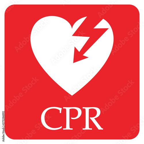 AED,automated external defibrillator / aed sign with heart and electricity symbol flat vector icon	
