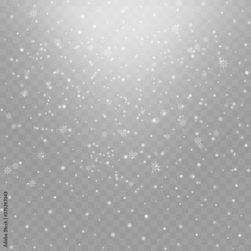 Christmas background with falling snowflakes on transparent background. Vector. Christmas background with falling snowflakes on transparent background. Vector.