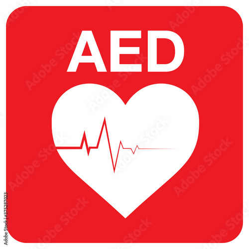 AED,automated external defibrillator / aed sign with heart and electricity symbol flat vector icon	
