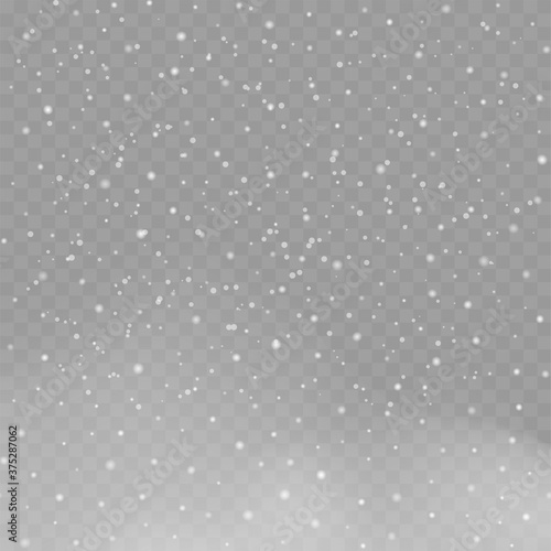 Christmas background with falling snowflakes on transparent background. Vector.