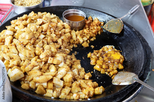 Georgetown, Penang, Malaysia, January 4, 2020: Typical dish made with rice pasta and eggs in the Pasar Lebuh Cecil market in Georgetown, Malaysia. photo